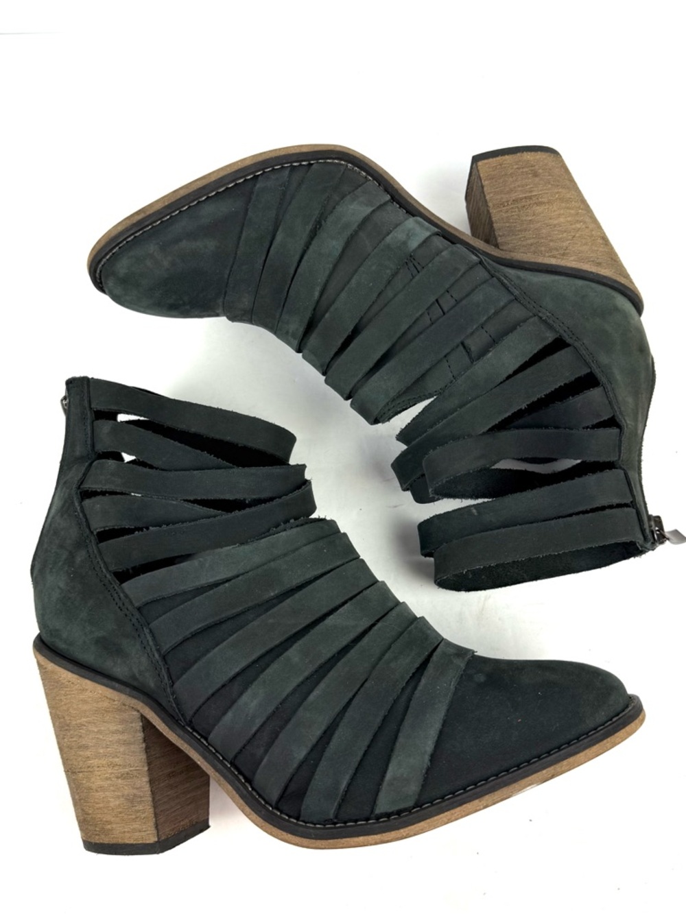 Free People Hybrid Strappy Bootie 39 Black Blue Leather Zip‎ Up Ankle Boot
